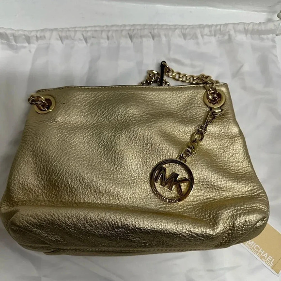 Michael Kors Shoulder Bag Metallic Gold Chain Leather Handbag Purse Medium - Picture 5 of 12